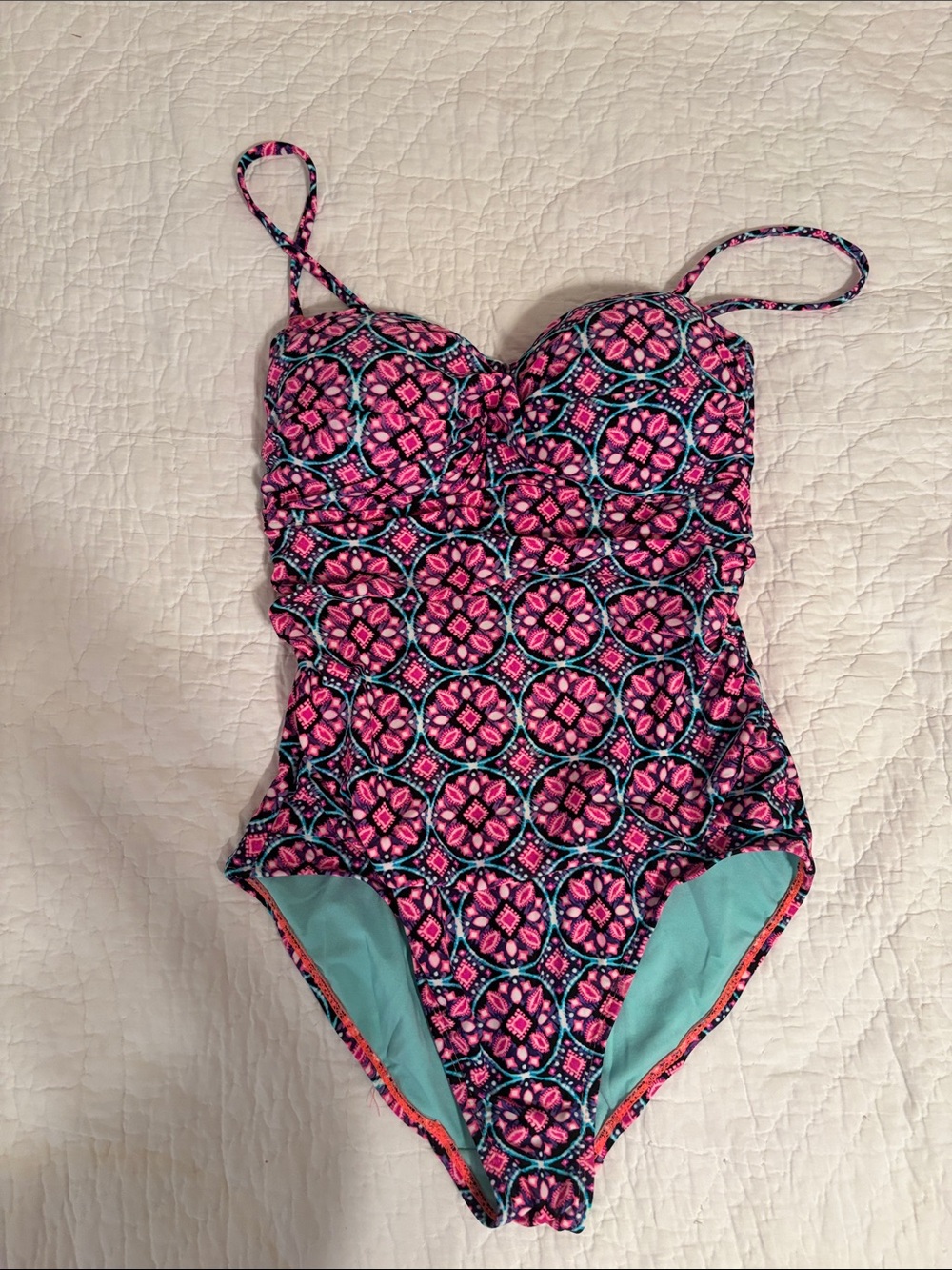 Catalina Pink and Teal‎ Patterned One-Piece Swimsuit